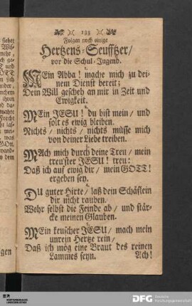 Folgen noch einige Hertzens-Seufftzer/ vor die Schul-Jugend.
