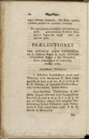 Prælectiones tam ordinariæ quam extraordinariæ...Episcopali Universitate Brunæ[...]