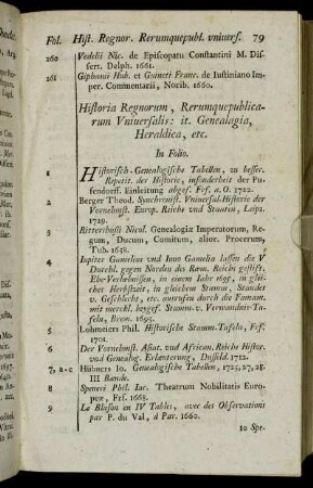 Historia Regnorum, Rerumquepublicarum Universalis: it. Genealagia, Heraldica, etc.