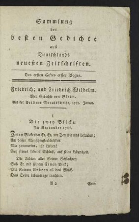 Des ersten Heftes erster Bogen