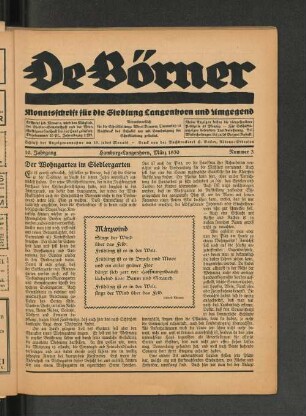 10. Jahrgang, Hamburg-Langenhorn, März 1930, Nummer 3 : Monatsschrift für die Siedlung Langenhorn und Umgebung