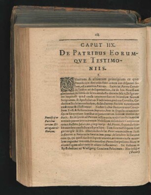 Caput IIX. De Patribus Eorumque Testimoniis.