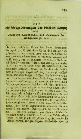 Ueber die Vergrößerung der Nieder-Lausitz durch Theile des Landes Lebus und Besitzungen der Schlesischen Fürsten
