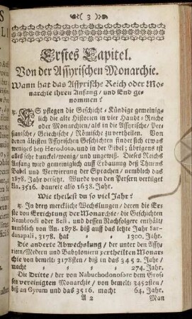 Erstes Capitel. Von der Assyrischen Monarchie. - Das dritte Capitel. Von der Griechischen Monarchie.