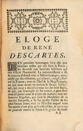 Eloge De René Descartes : Discours Qui a Remporté Le Prix de l'Academie Françoise en 1765