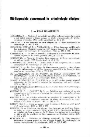 491-509, Bibliographie concernant la criminologie clinique