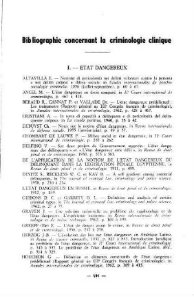 491-509, Bibliographie concernant la criminologie clinique