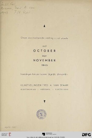 Catalogus van een collectie schilderijen uit Nederlandsch kunstbezit : de veiling hiervan zal plaats vinden op 7 september 1943 en 8 september 1943