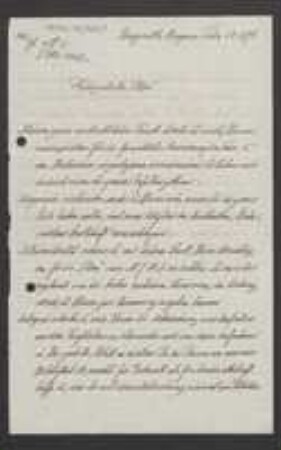 Brief von Felix von Thümen an Unbekannt