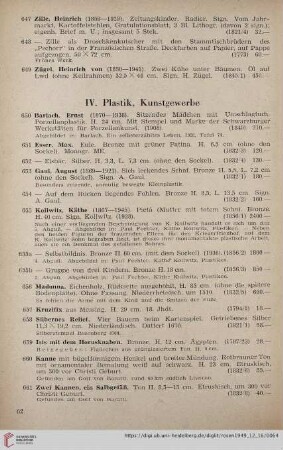 IV. Plastik, Kunstgewerbe (Nr. 650-671)