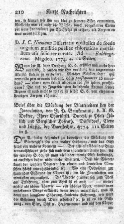 Brief über die Würkung des Blattereiters bey der Inoculation.