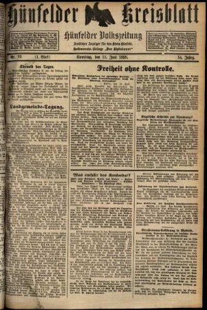 Erste Ausgabe vom Samstag, den 15. Juni 1929.