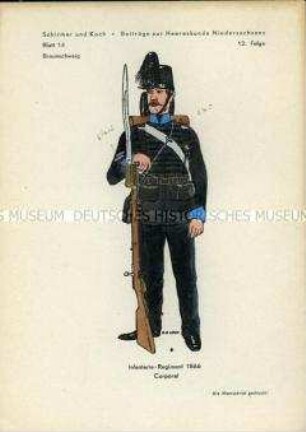 Uniformdarstellung, Korporal der Infanterie, Herzogtum Braunschweig, 1866.
