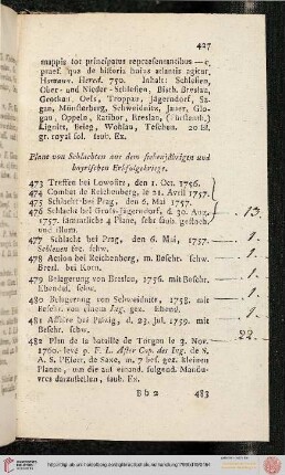 Pläne von Schlachten aus dem siebenjährigen und bayrischen Erbfolgekriege (Nr. 473-487)