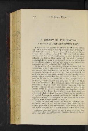 A Colony in the Making. A Review of Lord Cranworth's Book.
