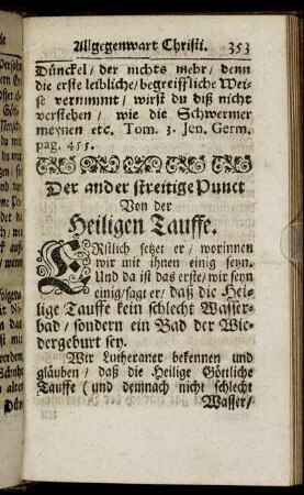 Der ander streitige Punct Von der Heiligen Tauffe