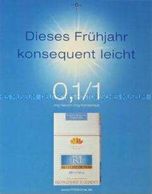 Werbeschild (doppelseitig) für "R1 Minima"-Zigaretten