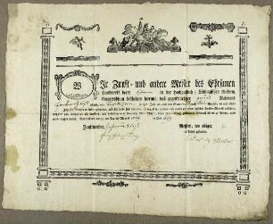 Guntersblum 1797.05.14. Gesellenbrief für Pankraz Briß aus "Bechellsheim" [= Bechtolsheim ?]. Aussteller: Schreinerzunft von Guntersblum.