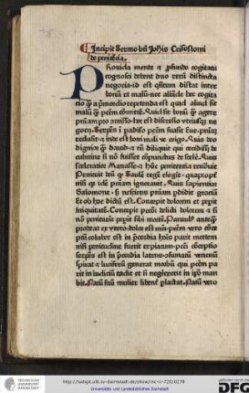 Incipit sermo beati Johannis Crisostomi de penitentia.