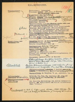 Schauspielhaus, Kiel: Schriftstück zum Fragebogen für das Handbuch »Das Deutsche Theater«