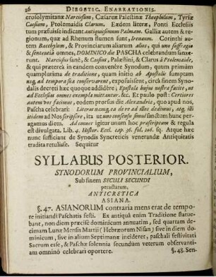 Syllabus Posterior. Synodorum Provincialium, Sub finem Seculi Secundi peractarum, Anticretica Asiana