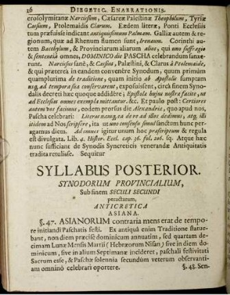 Syllabus Posterior. Synodorum Provincialium, Sub finem Seculi Secundi peractarum, Anticretica Asiana