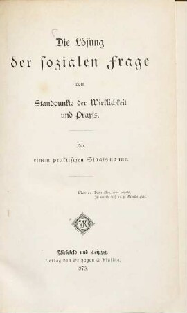Die Lösung der sozialen Frage vom Standpunkte der Wirklichkeit und Praxis