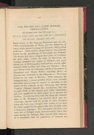 Pelasgi and their Modern Descendants. Continues from Vol. III. Page 25.