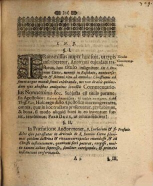 Dokimasia hypothesium Nonneminis de sacra Domini coena, eiusque variis, ut quidem ipsi vocantur, abusibus