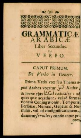 Caput Primum. De Verbo in Genere.