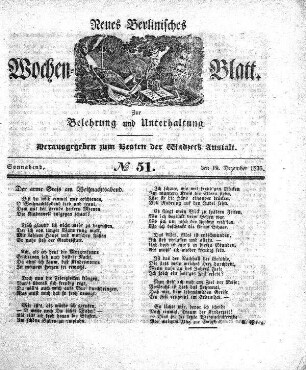 No. 51, Sonnabend, den 19.Dezember 1835