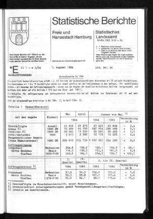 Bauhauptgewerbe Mai 1984 : Lfd. Nr. 34