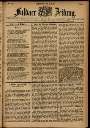 Ausgabe vom Samstag, den 04. April 1885.