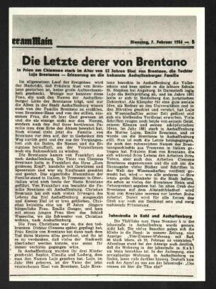 Kondolenzbriefe zum Tod von Sissi Brentano 1956, adressiert an die Haushälterin Josepha Ruess