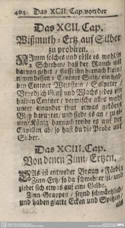 Das XCII. Cap. Wißmuth-Ertz auf Silber zu probiren.