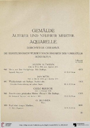 Gemälde Älterer und Neuerer Meister. Aquarelle (Nr.966-1108a)