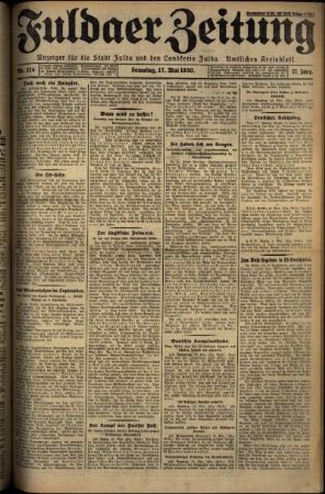 Erste Ausgabe vom Samstag, den 17. Mai 1930.