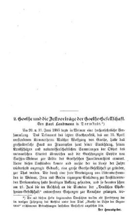 Goethe und die Festvorträge der Goethe-Gesellschaft
