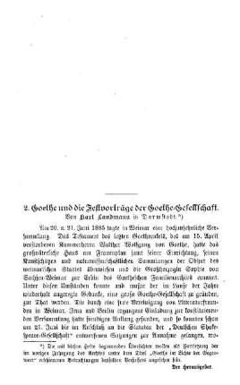 Goethe und die Festvorträge der Goethe-Gesellschaft