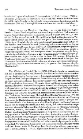 Perthes, Agnes :: Erinnerungen an Matthias Claudius, für den Druck eingerichtet, mit Anmerkungen und einem Nachwort versehen von Hansjörg Schmitthenner : München, Artemis & Winkler, 1978