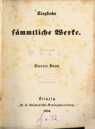 Klopstocks sämmtliche Werke, 4. Oden ; 1