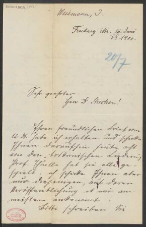 Brief an Ludwig Strecker an B. Schott's Söhne : 16.06.1900