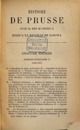 Histoire de la Prusse depuis la mort de Frédéric II jusqu'à la bataille de Sadowa
