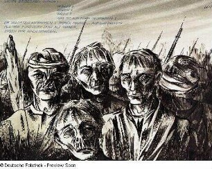 Figurengruppe mit Gewehren und Bajonetten