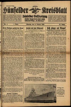 Erste Ausgabe vom Montag, den 09. Januar 1939.