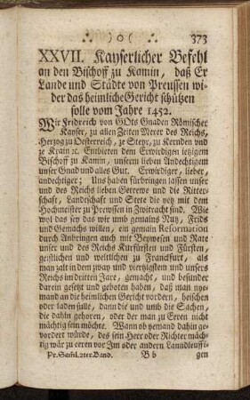 XXVII. Kayserlicher Befehl an den Bischoff zu Kamin,[...]