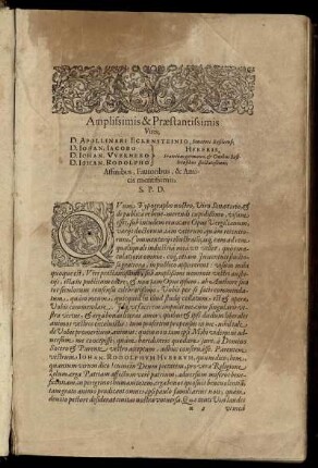 Amplissimis & Præstantissimis Viris; D. Apollinari Eckensteinio, [...] D. Johan. Jacobo Huberis, D. Johan. Wernero Huberis, D. Johan. Rodolpho Huberis [...]