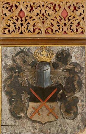Teil einer Wandvertäfelung mit dem Meißener Wappen (aus dem "Reformatorenzimmer" der Veste Coburg)