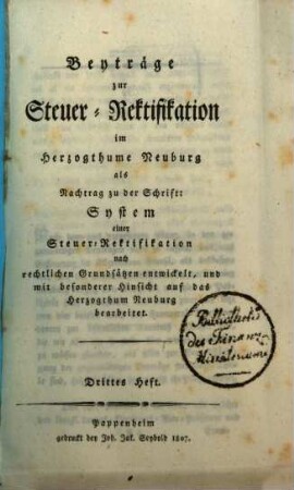Beyträge zur Steuer-Rektifikation im Herzogthume Neuburg. 3