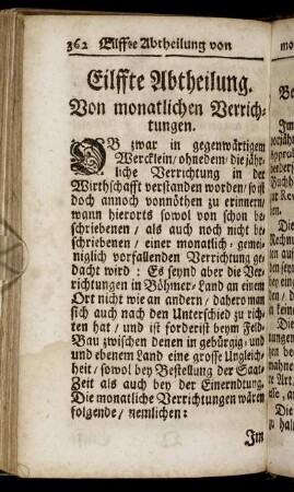 Eilffte Abtheilung. Von monatlichen Verrichtungen.